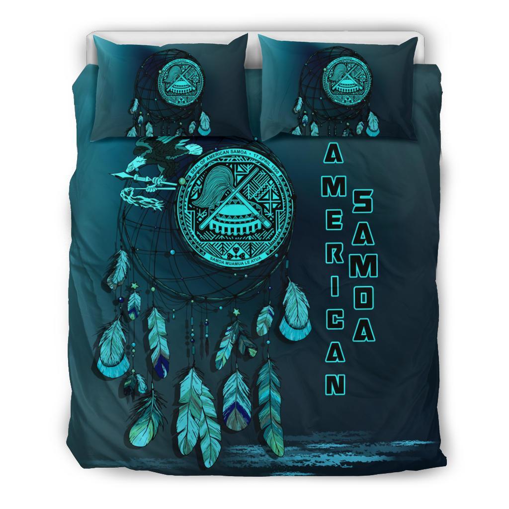 American Samoa Duvet Cover Set - AmericanSamoa Seal Dreamcatcher Blue A02 - Polynesian Pride