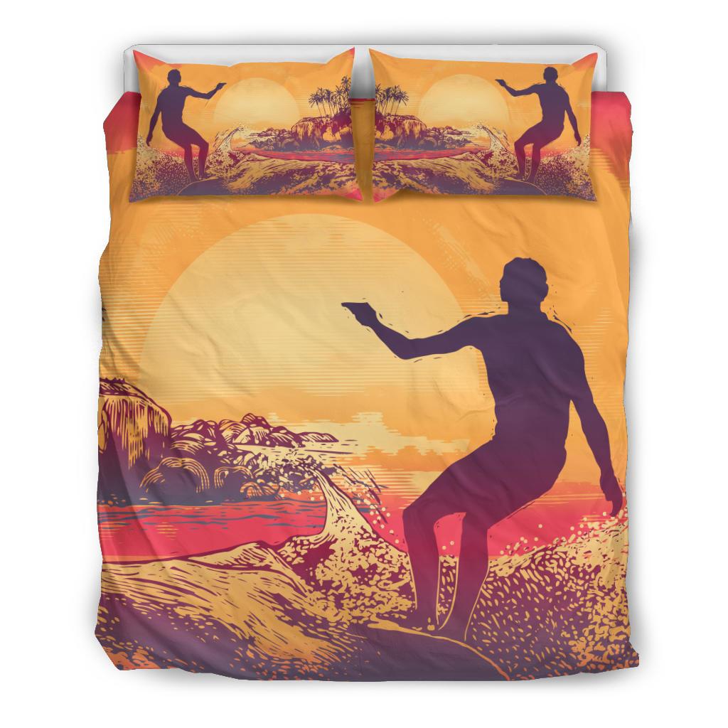 Hawaiian Surf In The Sunset Polynesian Bedding Set Yellow - Polynesian Pride