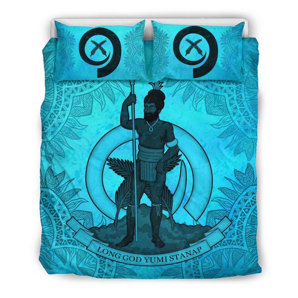 Vanuatu Duvet Cover Set - Vanuatu Coat Of Arms Turquoise - Polynesian Pride