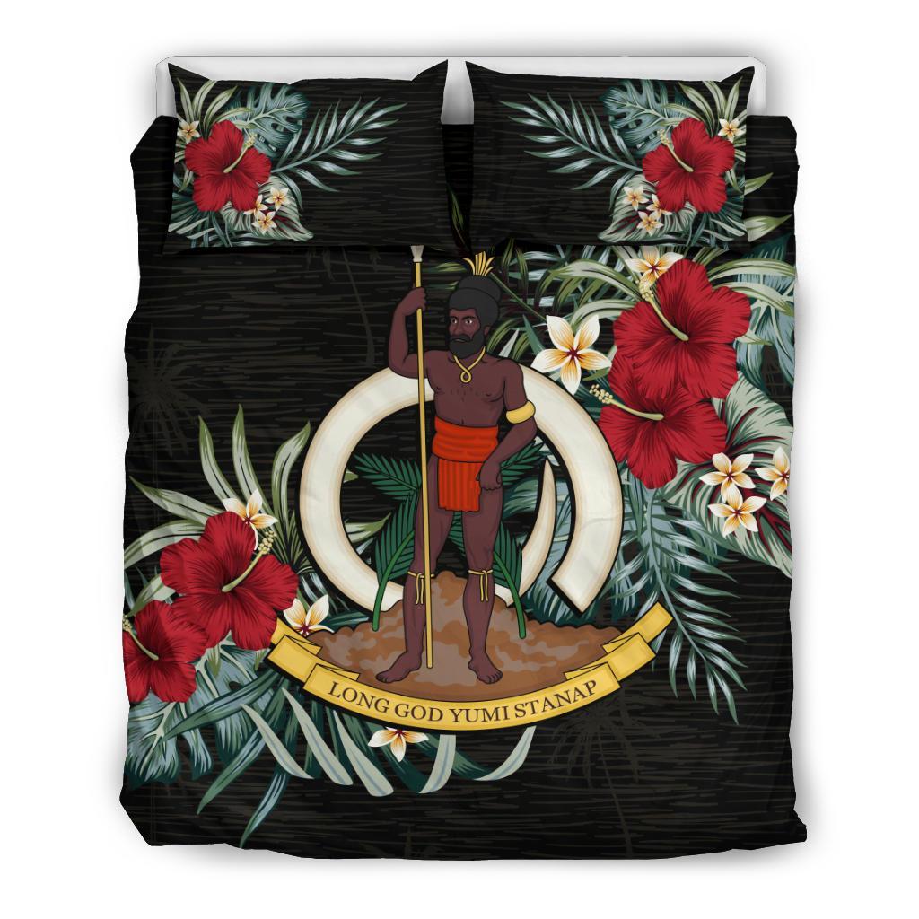 Vanuatu Duvet Cover Set - Vanuatu Coat Of Arms Hibiscus - Polynesian Pride