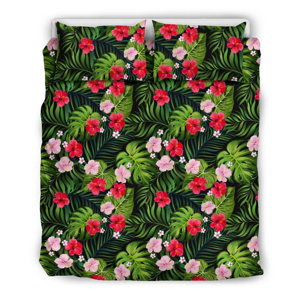 Hawaiian Tropical Hibiscus Flower Mix Polynesian Bedding Set Black - Polynesian Pride