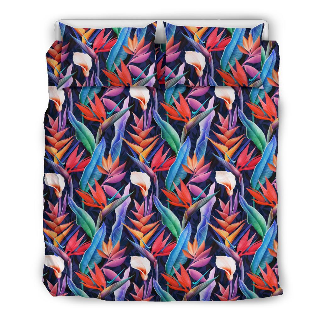 Hawaiian Tropical Strelitzia Flower Polynesian Bedding Set Black - Polynesian Pride