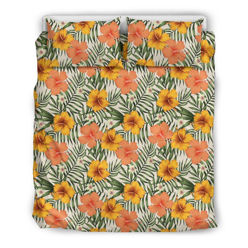 Hawaiian Tropical Hibiscus Flowers Palm Leaves Polynesian Bedding Set Black - Polynesian Pride