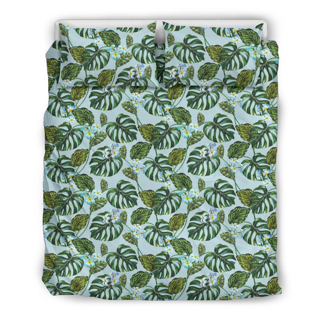 Hawaiian Tropical Plumeria Flowers Monstera Leaf Polynesian Bedding Set Black - Polynesian Pride