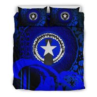 Northern Mariana Islands Duvet Cover Set - Hibiscus And Wave Blue - Polynesian Pride