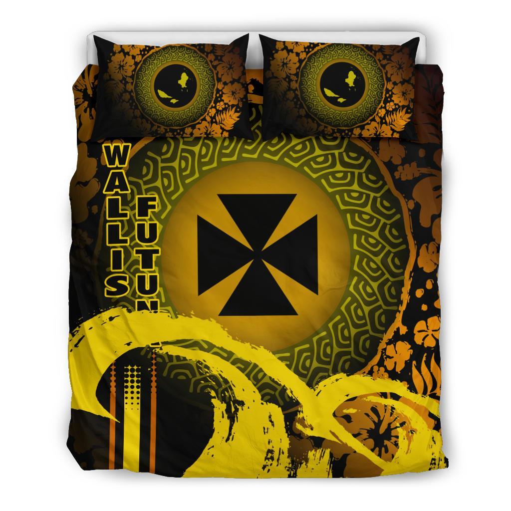 Wallis And Futuna Duvet Cover Set - Hibiscus And Wave Yellow - Polynesian Pride