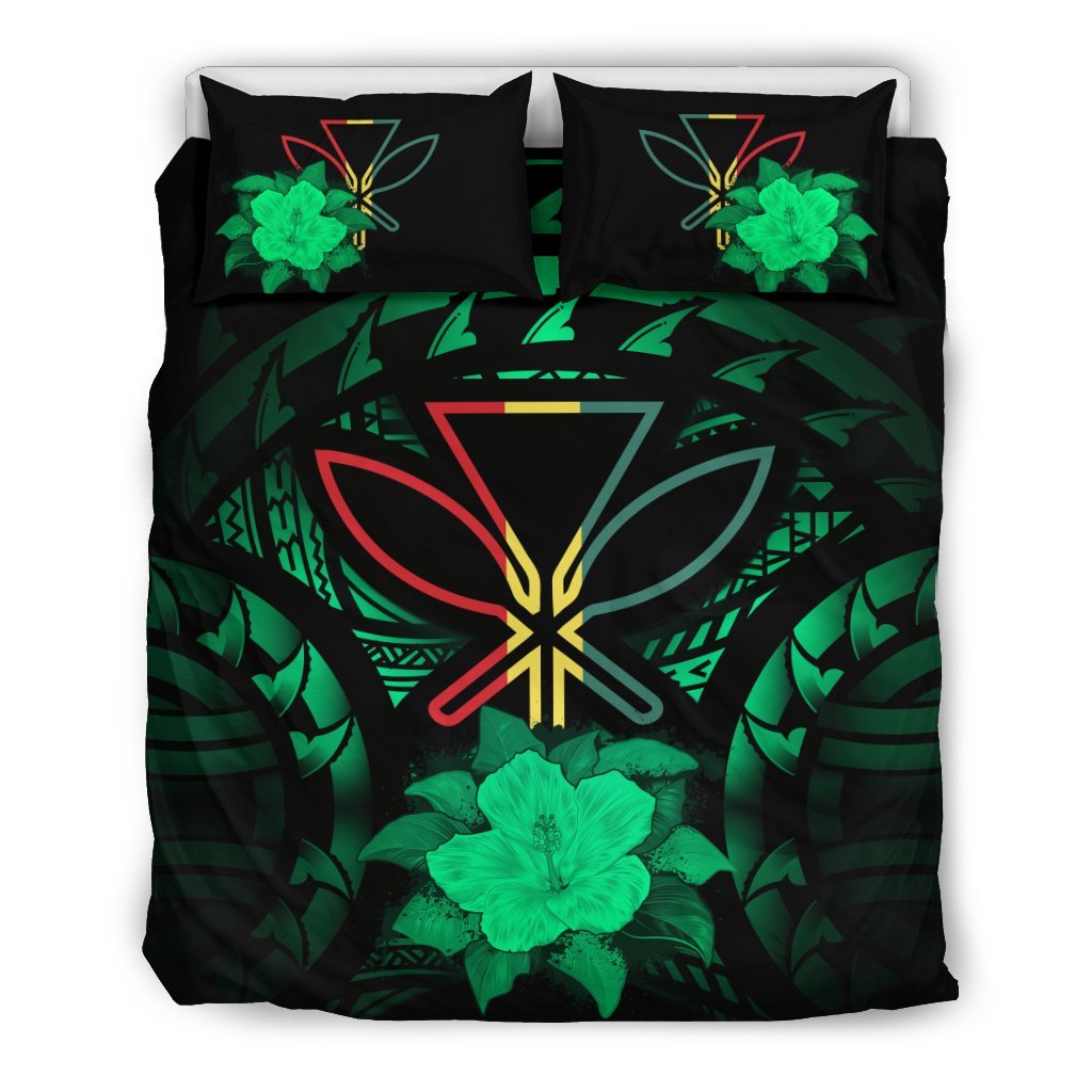 Hawaii Duvet Cover Set - Kanaka Maoli Green Hibiscus Rising - Polynesian Pride