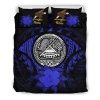 American Samoa Duvet Cover Set - American Samoa Seal & Blue Hibiscus - Polynesian Pride