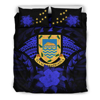 Tuvalu Duvet Cover Set - Tuvalu Coat Of Arms & Blue Hibiscus - Polynesian Pride
