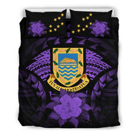Tuvalu Duvet Cover Set - Tuvalu Coat Of Arms & Purple Hibiscus - Polynesian Pride