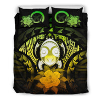 Vanuatu Duvet Cover Set - Turtle Tiki Face & Reggae Hibiscus - Polynesian Pride