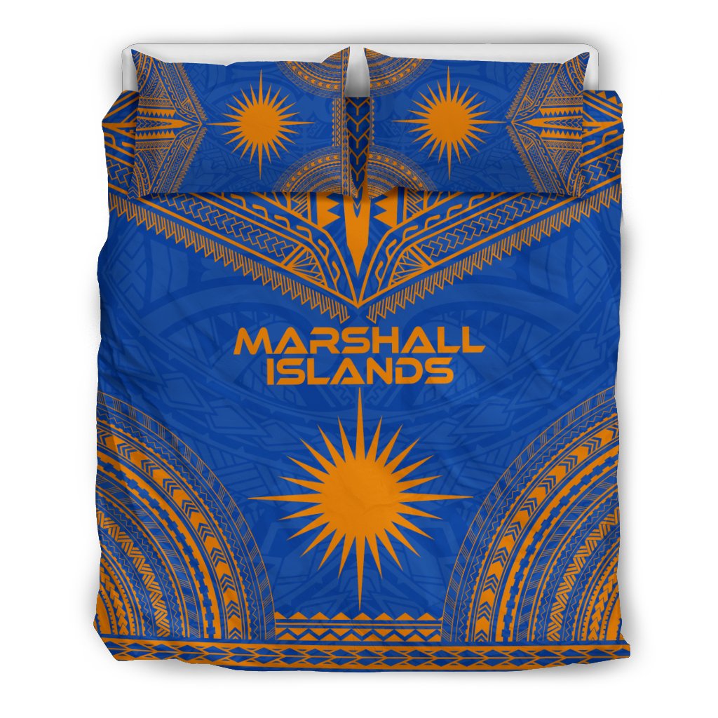 Marshall Islands Flag Polynesian Chief Duvet Cover Set Blue - Polynesian Pride