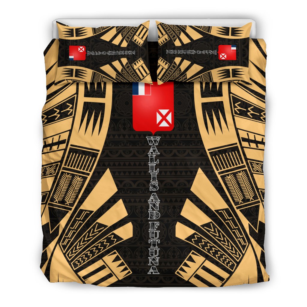 Wallis And Futuna Duvet Cover Set - Polynesian Tattoo Gold - Polynesian Pride