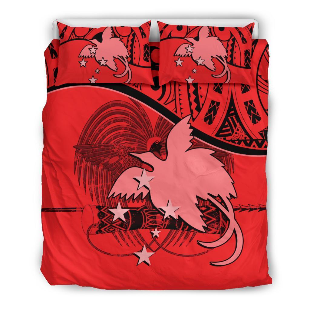 Papua New Guinea Duvet Cover Set - Papua New Guinea Flag & Coat Of Arms Red - Polynesian Pride