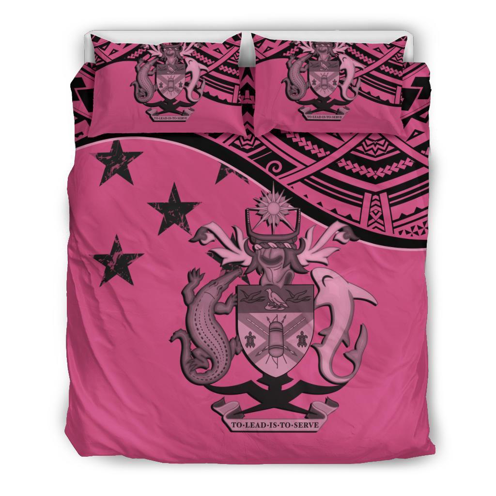 Solomon Island Duvet Cover Set - Flag & Coat Of Arms Pink - Polynesian Pride