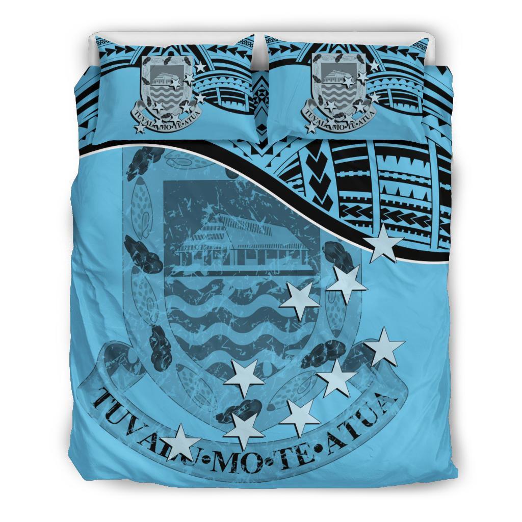 Tuvalu Duvet Cover Set - Coat Of Arms & Flag Blue - Polynesian Pride