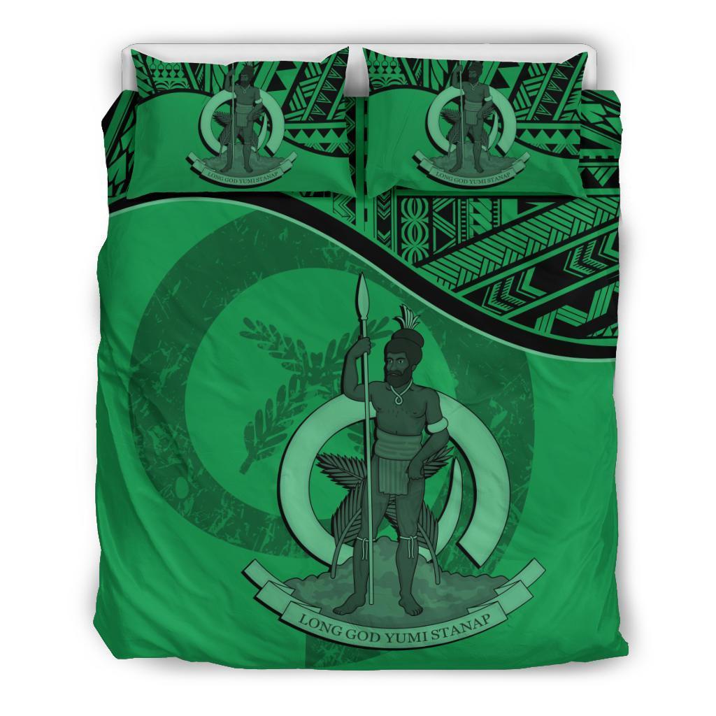 Vanuatu Duvet Cover Set - Vanuatu Coat Of Arms Green - Polynesian Pride