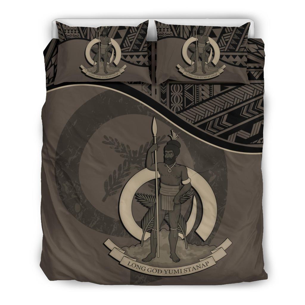 Vanuatu Duvet Cover Set - Vanuatu Coat Of Arms Brown - Polynesian Pride