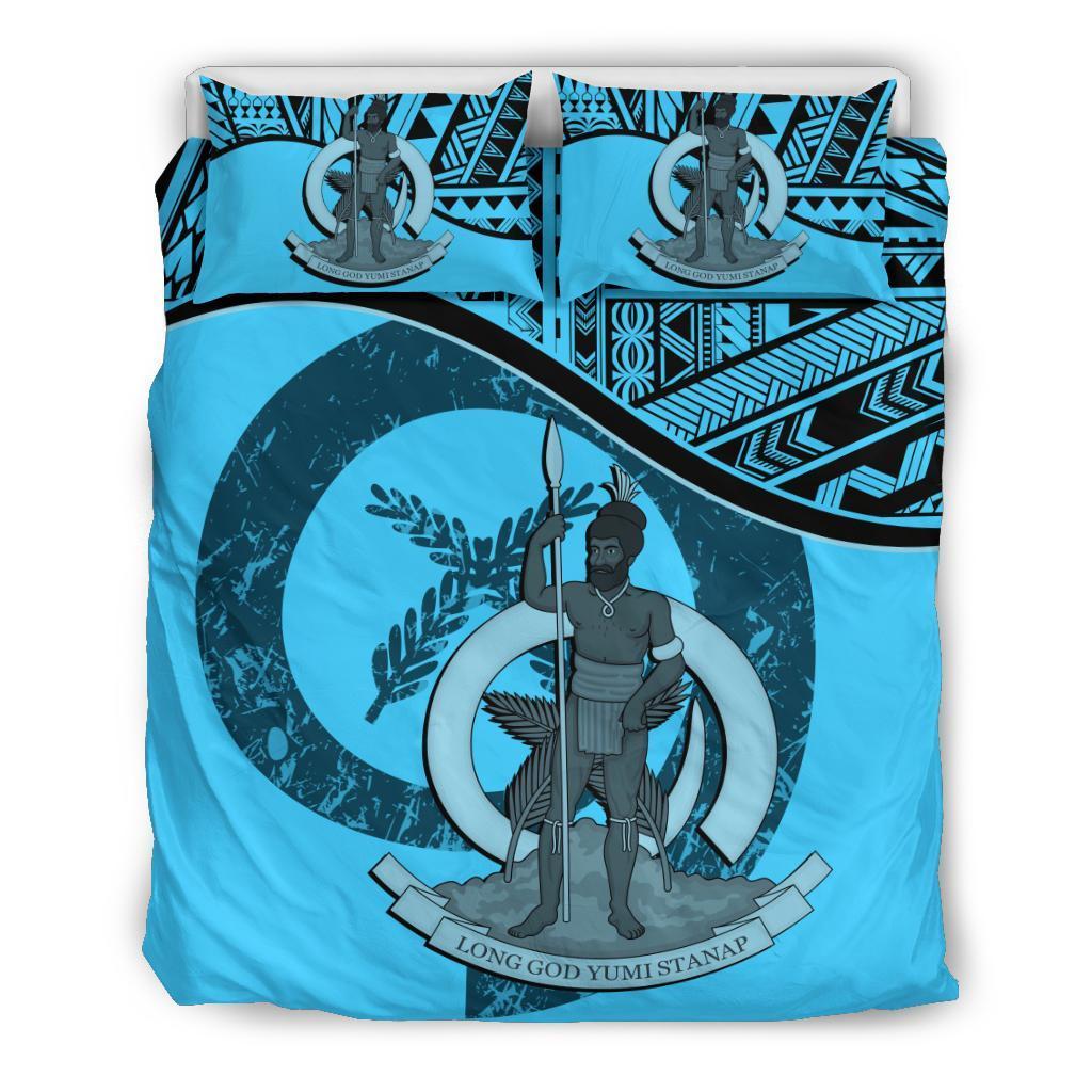 Vanuatu Duvet Cover Set - Vanuatu Coat Of Arms Blue - Polynesian Pride