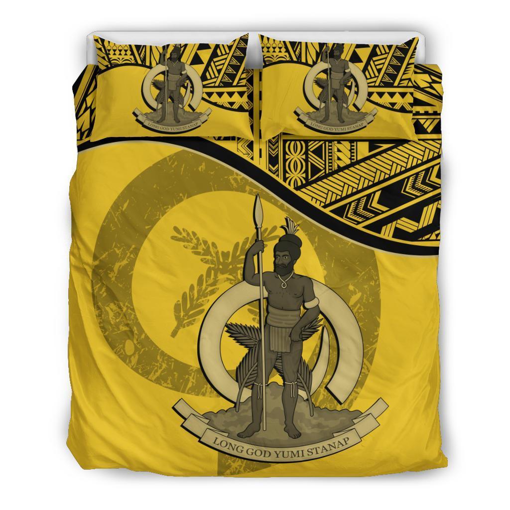 Vanuatu Duvet Cover Set - Vanuatu Coat Of Arms Yellow - Polynesian Pride