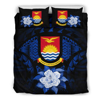 Kiribati Duvet Cover Set - Kiribati Coat Of Arms & Dark Blue Hibiscus Blue - Polynesian Pride