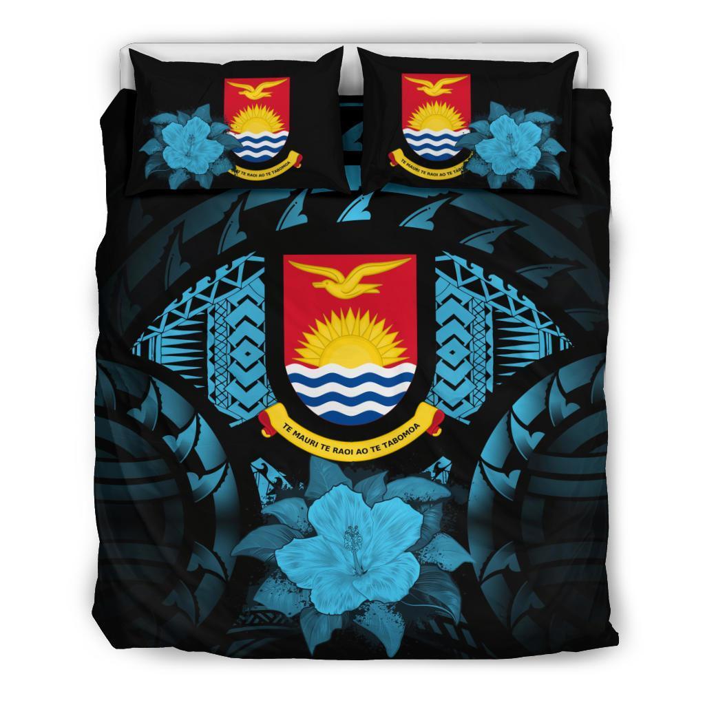 Kiribati Duvet Cover Set - Kiribati Coat Of Arms & Blue Hibiscus - Polynesian Pride