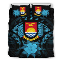 Kiribati Duvet Cover Set - Kiribati Coat Of Arms & Blue Hibiscus - Polynesian Pride