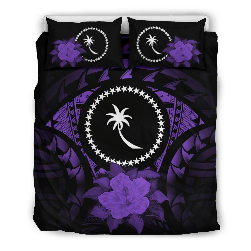 Chuuk Duvet Cover Set - Chuuk Flag & Purple Hibiscus - Polynesian Pride