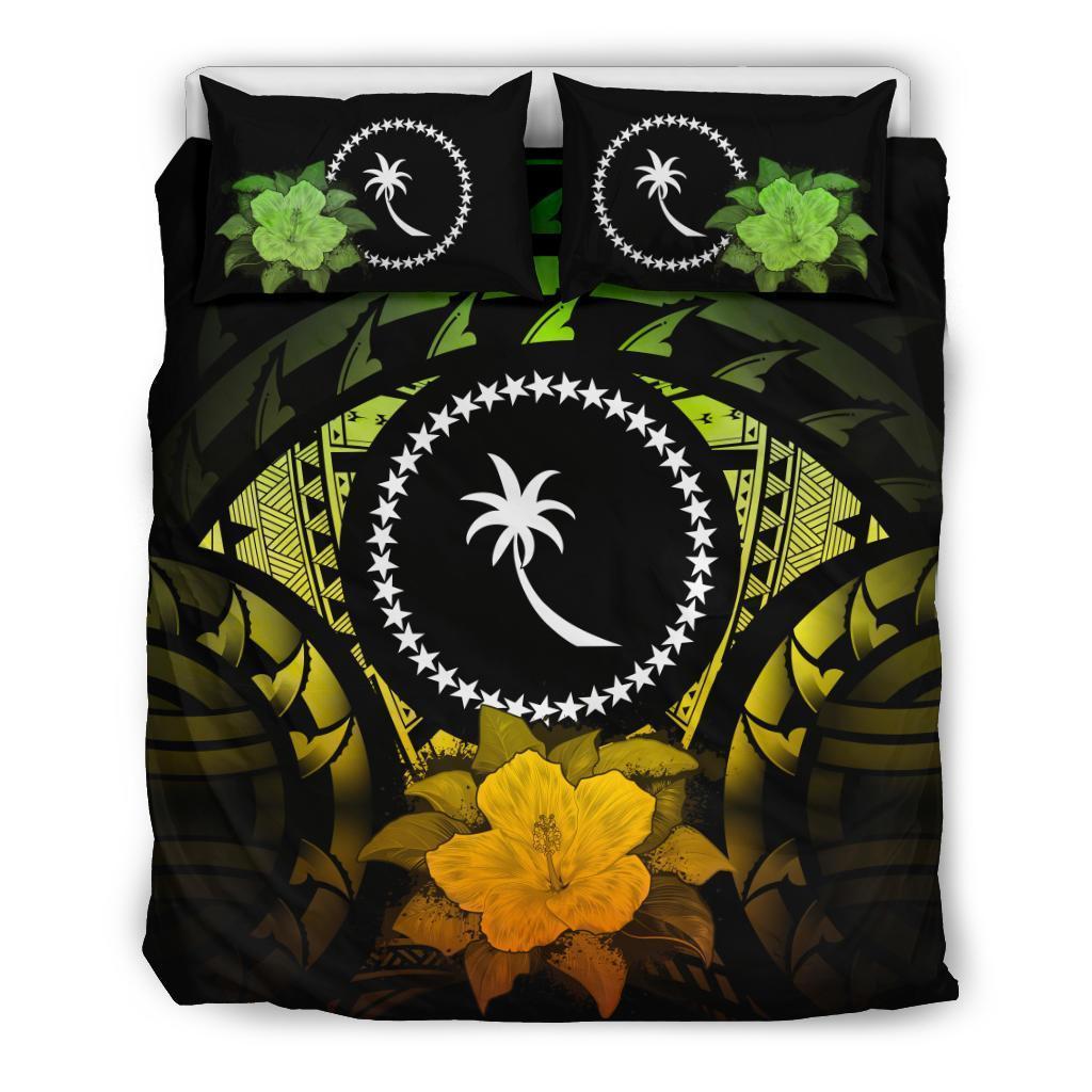 Chuuk Duvet Cover Set - Chuuk Flag & Reggae Hibiscus Art - Polynesian Pride
