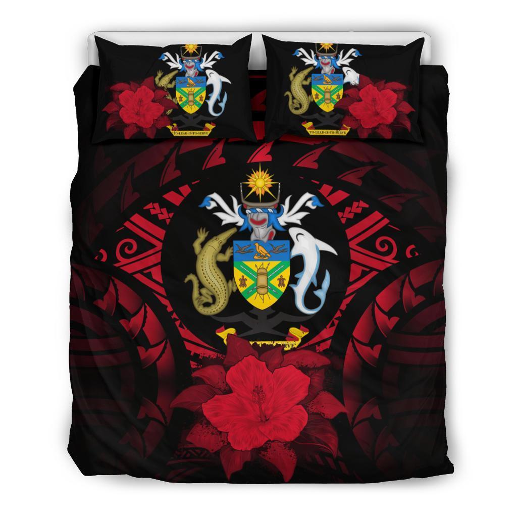 Solomon Island Duvet Cover Set - Solomon Island Coat Of Arms & Red Hibiscus - Polynesian Pride