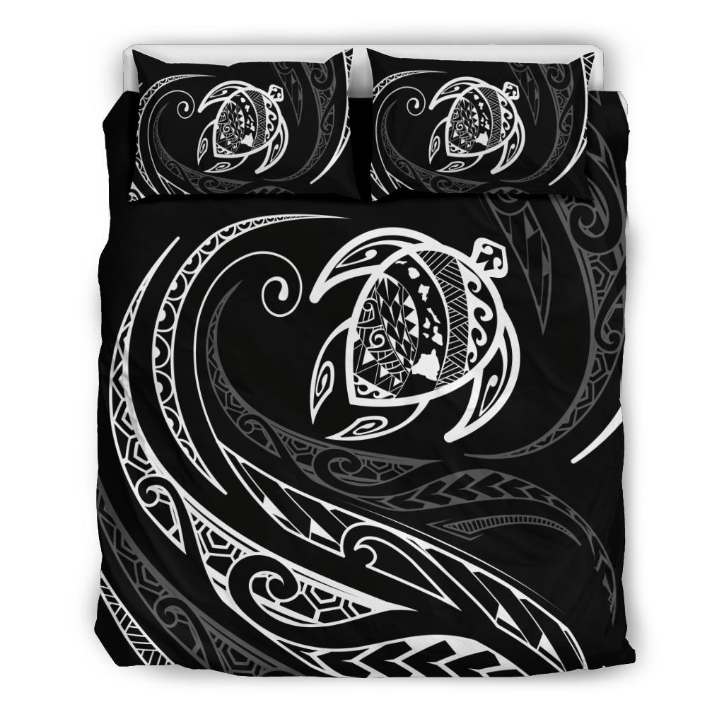 Hawaiian Map Turtle Polynesian Bedding Set - White - Frida Style Black - Polynesian Pride