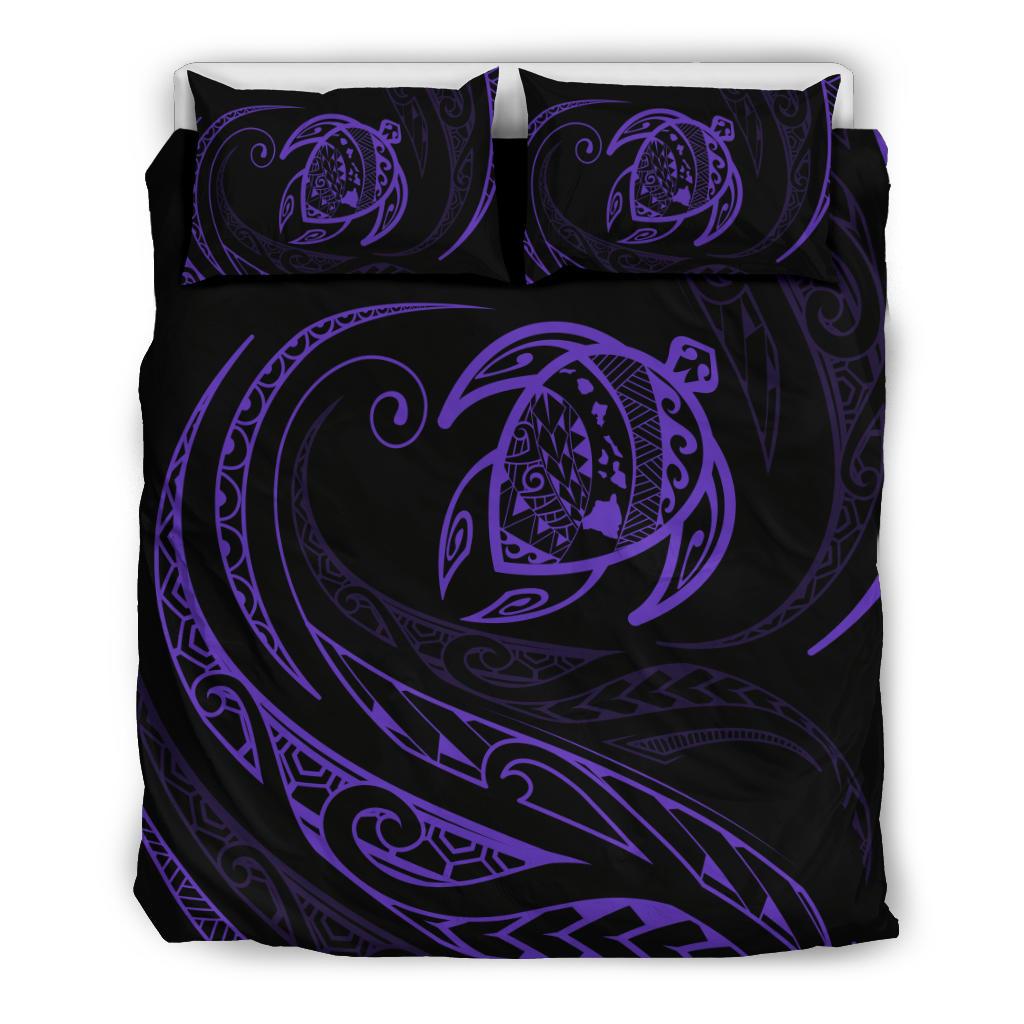 Hawaiian Map Turtle Polynesian Bedding Set - Purple - Frida Style Black - Polynesian Pride