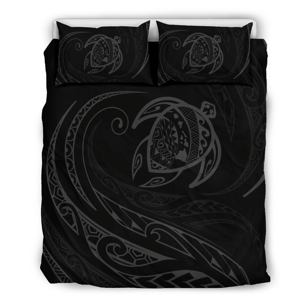 Hawaiian Map Turtle Polynesian Bedding Set - Gray - Frida Style Black - Polynesian Pride