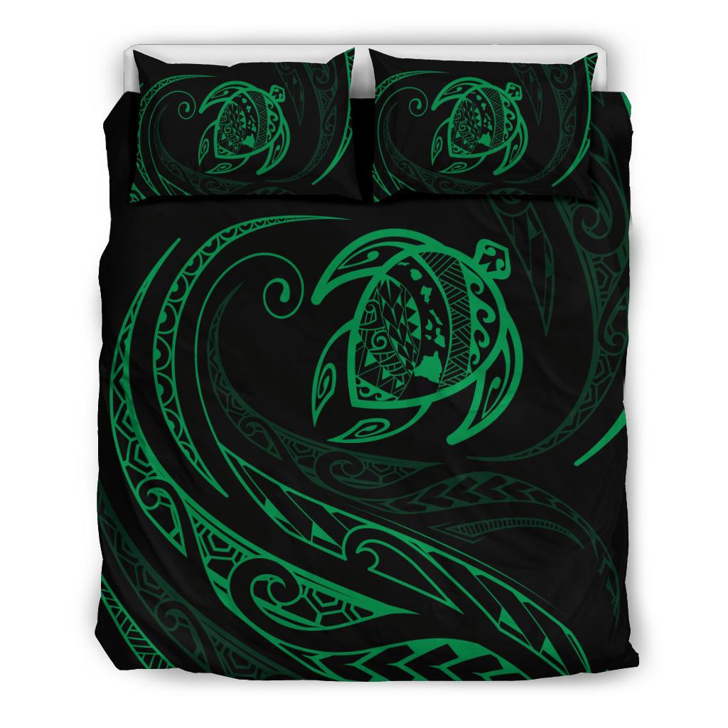 Hawaiian Map Turtle Polynesian Bedding Set - Green - Frida Style Black - Polynesian Pride