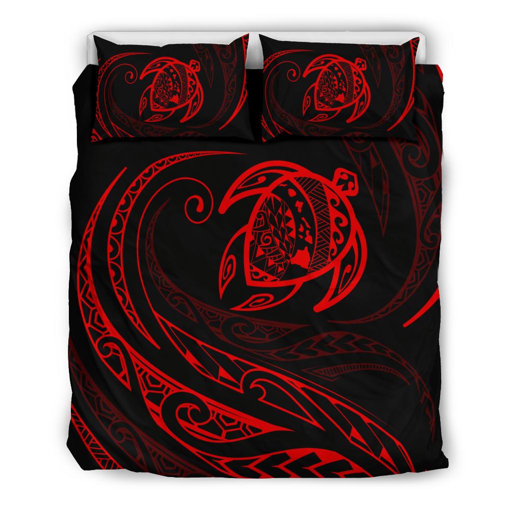 Hawaiian Map Turtle Polynesian Bedding Set - Red - Frida Style Black - Polynesian Pride