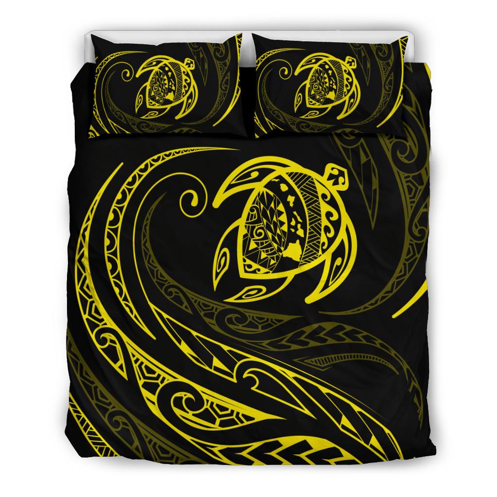 Hawaiian Map Turtle Polynesian Bedding Set - Yellow - Frida Style Black - Polynesian Pride