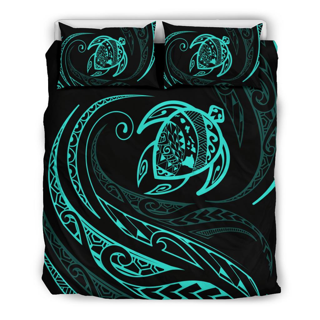 Hawaiian Map Turtle Polynesian Bedding Set - Turquoise - Frida Style Black - Polynesian Pride