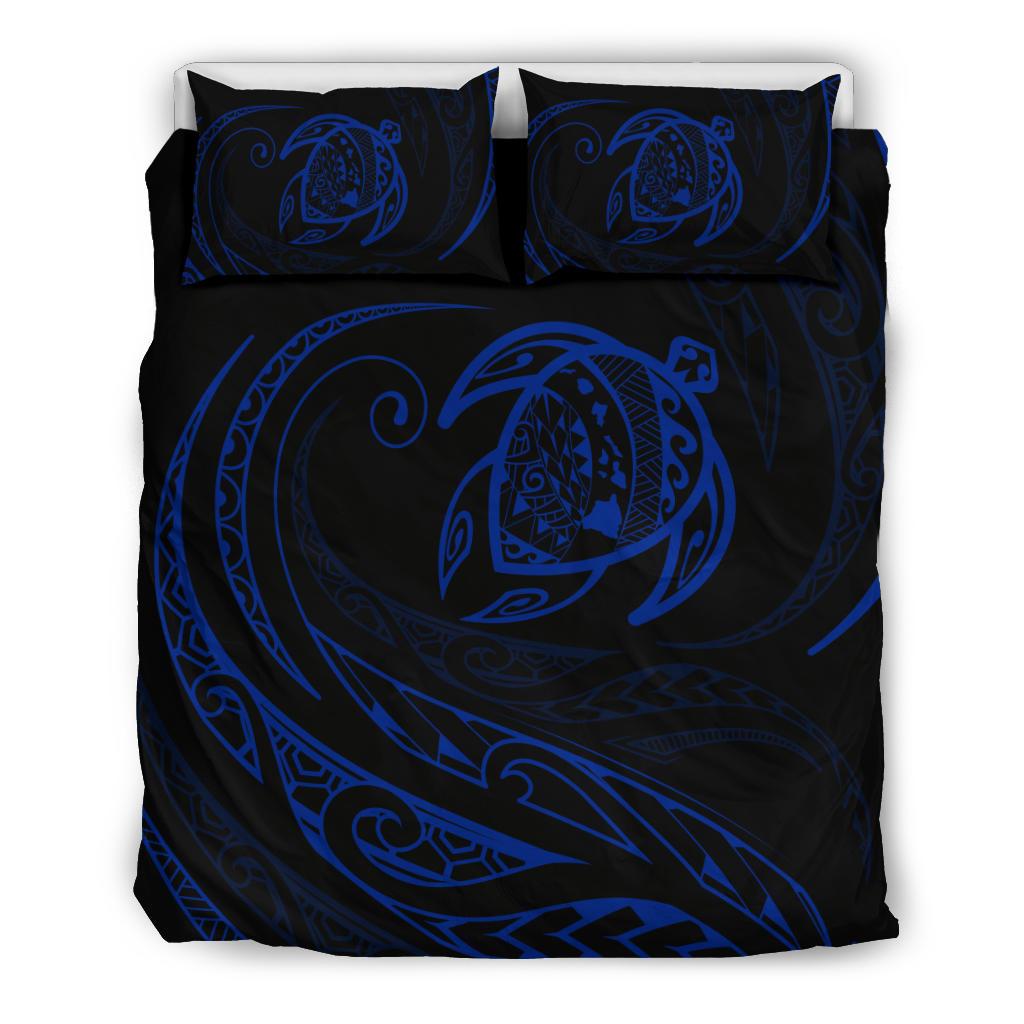 Hawaiian Map Turtle Polynesian Bedding Set - Blue - Frida Style Black - Polynesian Pride