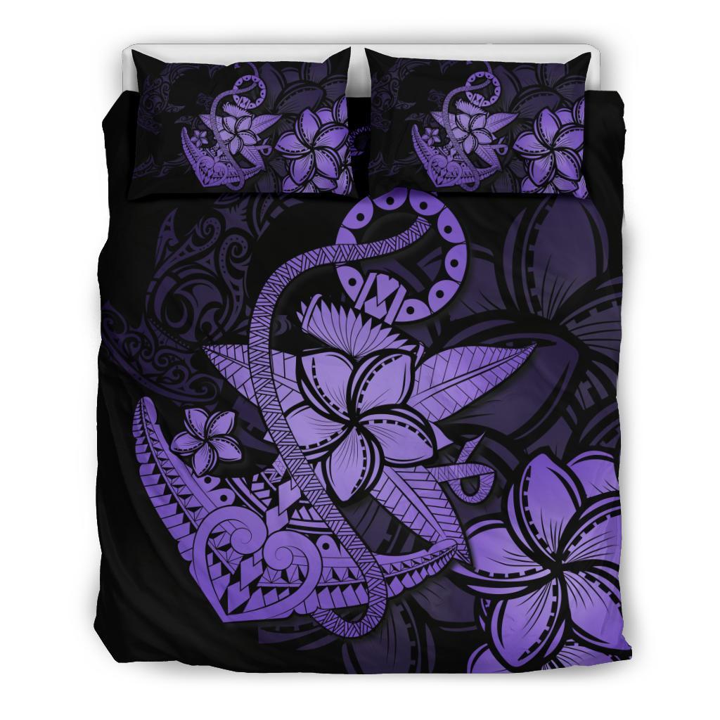 Hawaiian Anchor Plumeria Hamerhead Shark Polynesian Bedding Set - Purple Black - Polynesian Pride