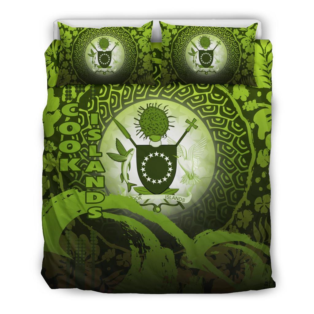 Cook Islands Bedding Set - Wave And Hibiscus Green Green - Polynesian Pride
