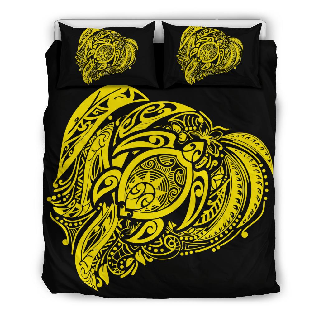 Hawaiian Turtle Hibiscus Polynesian Bedding Set Simple Yellow Yellow - Polynesian Pride