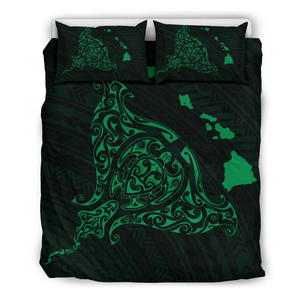 Hawaiian Map Rays Turle Polynesian Bedding Set - Green Green - Polynesian Pride