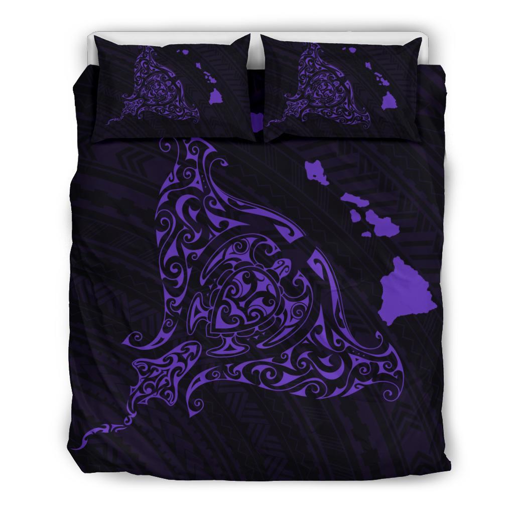 Hawaiian Map Rays Turle Polynesian Bedding Set - Purple Purple - Polynesian Pride