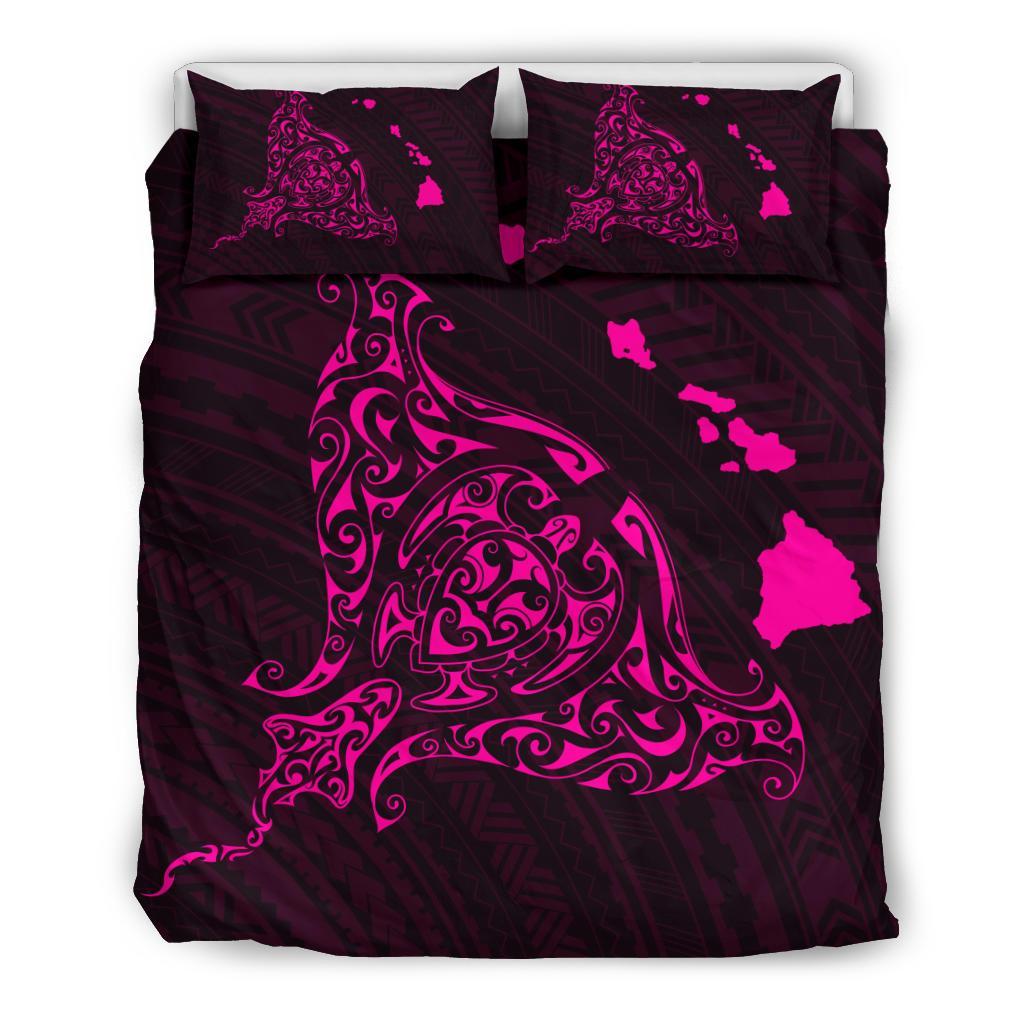 Hawaiian Map Rays Turtle Polynesian Bedding Set - Pink Pink - Polynesian Pride