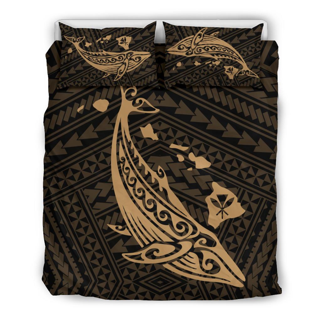 Hawaiian Map Whale Polynesian Bedding Set - Gold Gold - Polynesian Pride