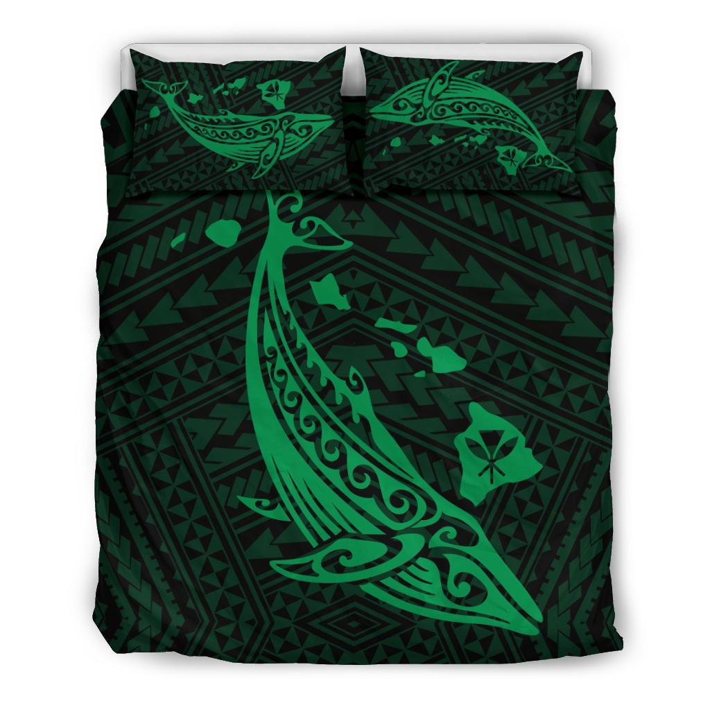 Hawaiian Map Whale Polynesian Bedding Set - Green Green - Polynesian Pride