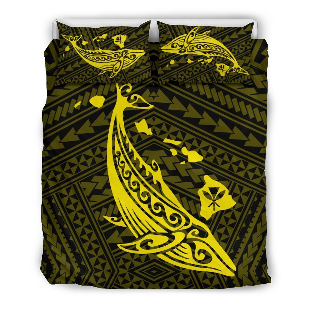 Hawaiian Map Whale Polynesian Bedding Set - Yellow Yellow - Polynesian Pride