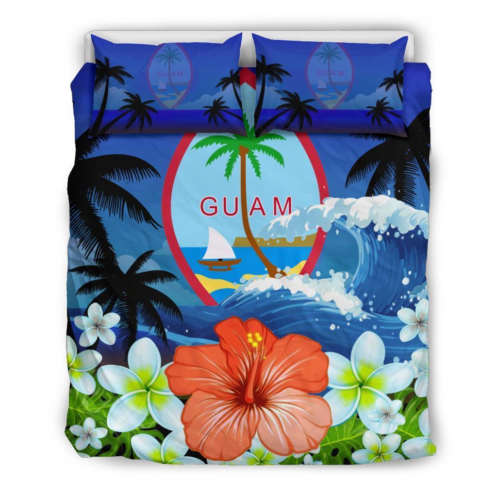 Guam Bedding Set Coat Of Arms Hibiscus Black - Polynesian Pride