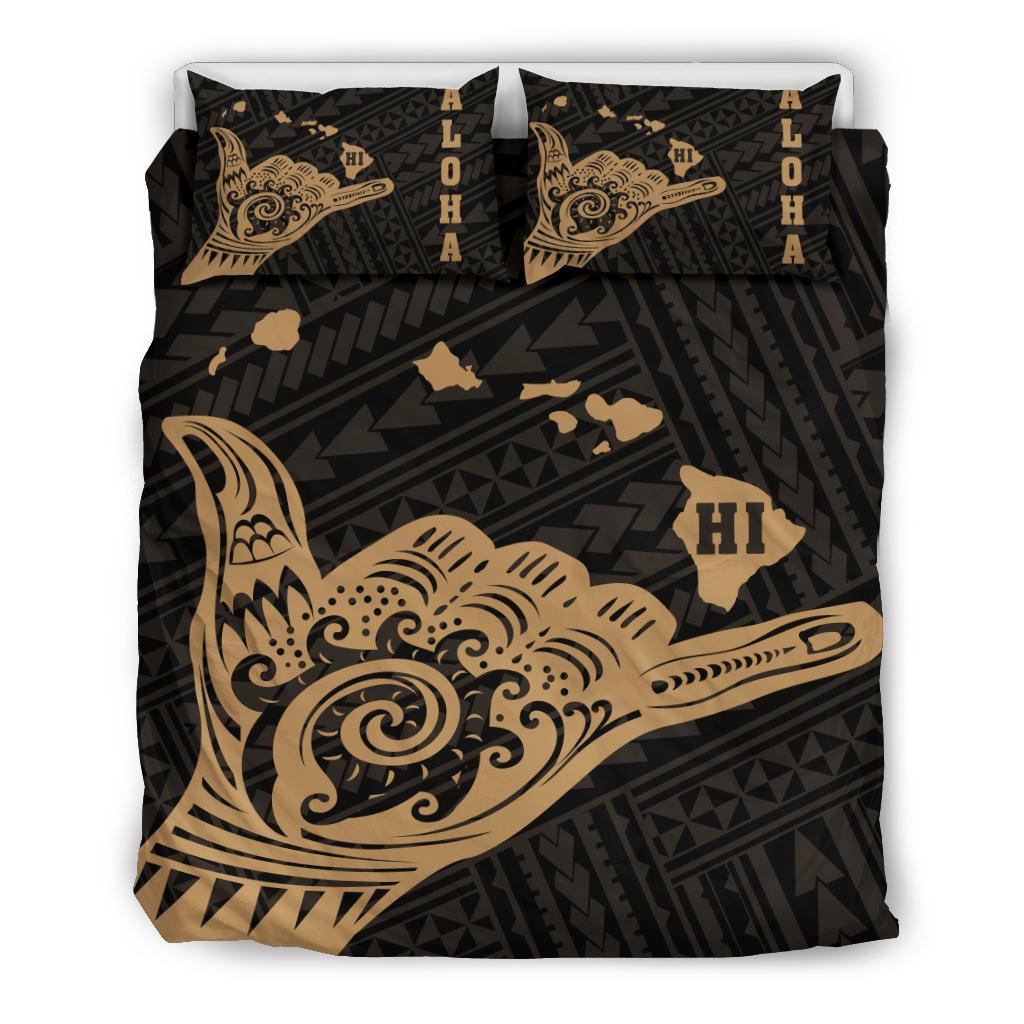 Hawaiian Shaka Aloha Map Polynesian Bedding Set - Gold Gold - Polynesian Pride