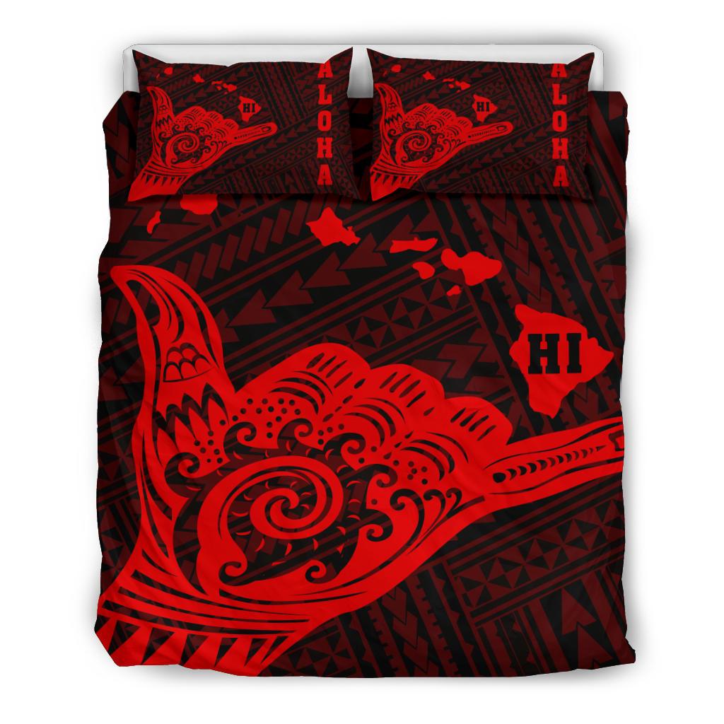 Hawaiian Shaka Aloha Map Polynesian Bedding Set Red Red - Polynesian Pride